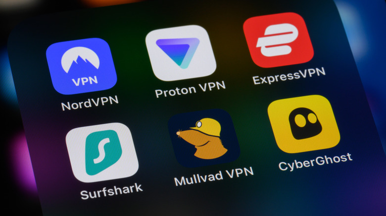 Popular VPN application icons organized on a phone screen.