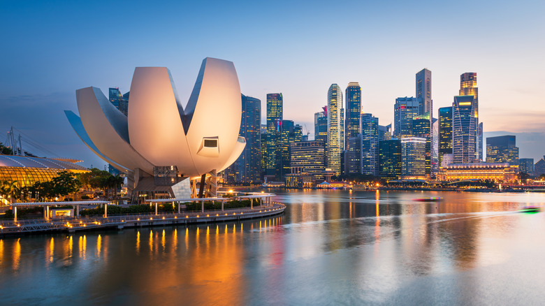 Singapore skyline with sunset in background