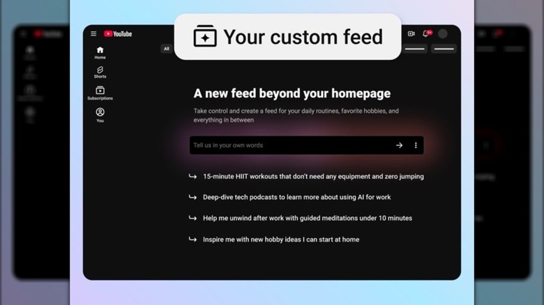 A screenshot of the new Your custom feed feature as it may appear on the YouTube Home page
