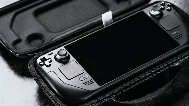 Steam Deck laying in case with screen off