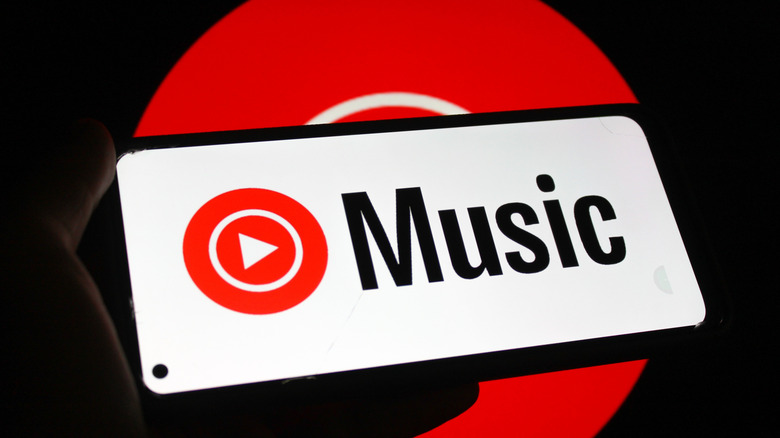 smartphone with youtube music logo on it