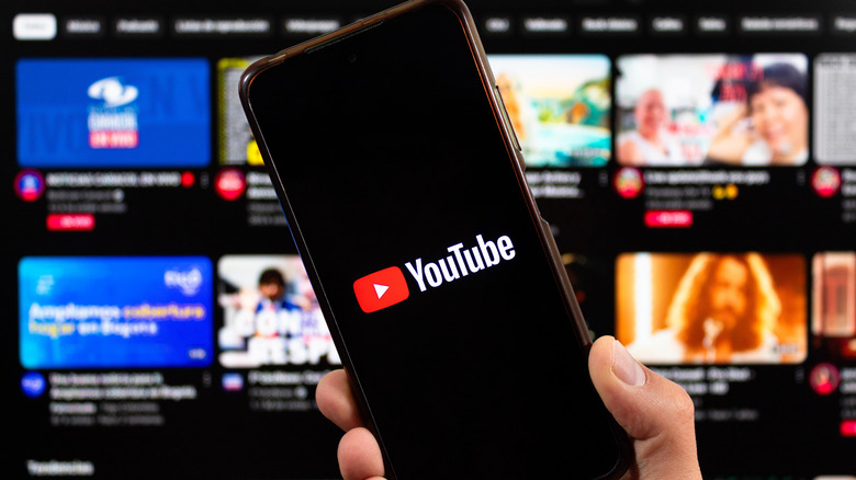 YouTube logo on a phone, and the YouTube interface in the background.