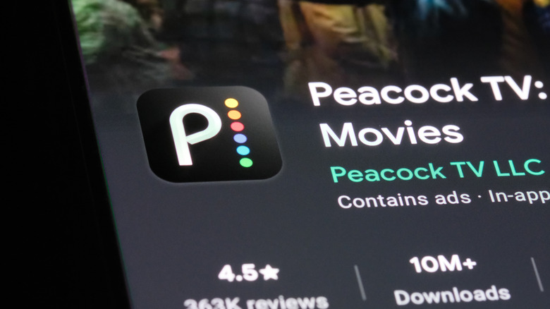 Peacock app page on a smartphone, zoomed in