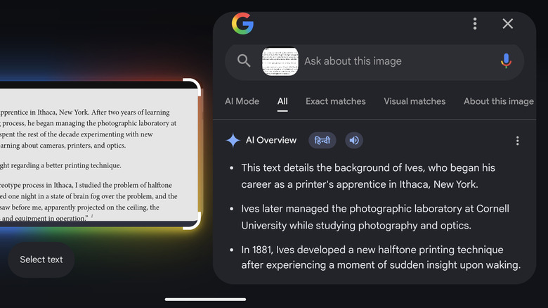 An AI summary of a paragraph selected with Circle to Search