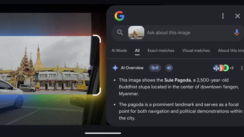 Using Circle to Search to identify the Sule Pagoda in Yangon, Myanmar