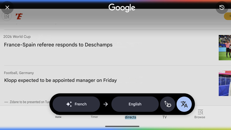 Translating L'Équipe's headlines from French to English with Circle to Search