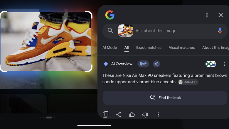 Using Circle to Search to identify a pair of sneakers