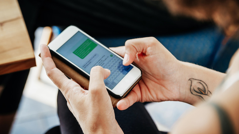 Closeup of person texting