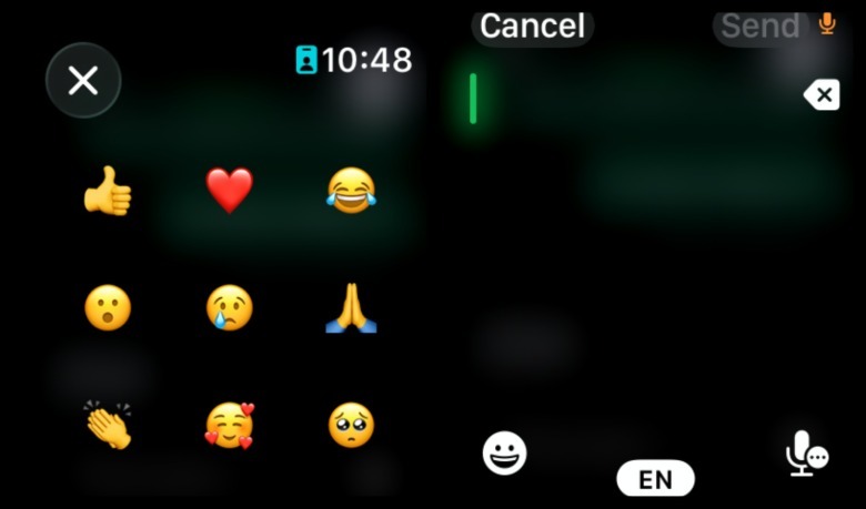 Screenshots from WhatsApp UI on Apple Watch