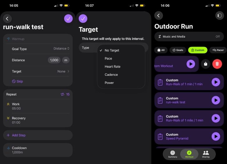 iOS 26: Setting up a custom workout on iPhone.