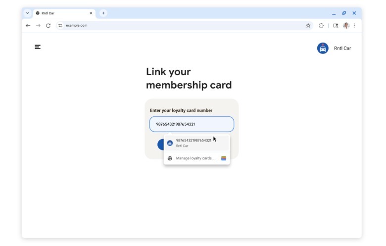 Google Chrome can autofill loyalty card information from Google Wallet.