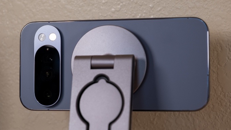 Google Pixel 10 Pro on a magnetic charger