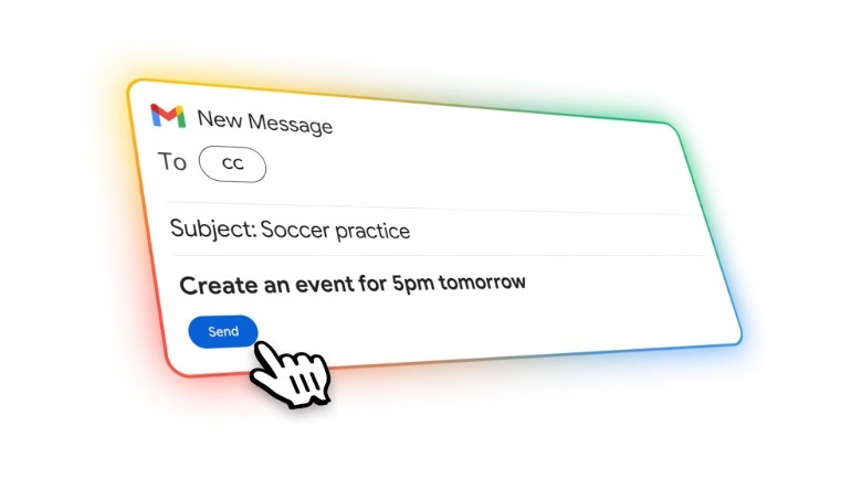 Gmail user creating an email task for CC in New Message screen