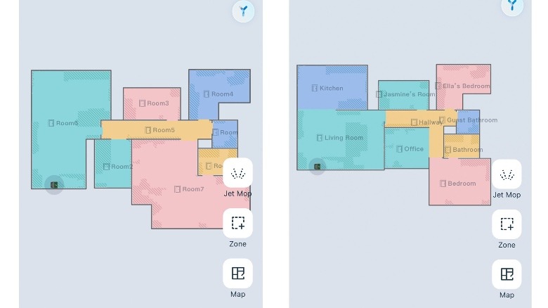 Before and after editing the Ecovacs map
