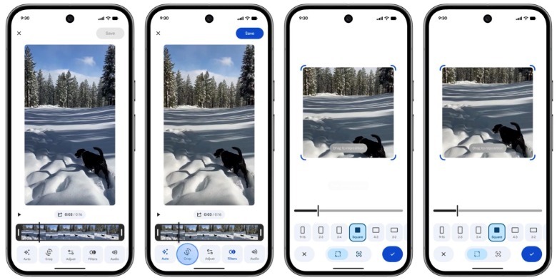Editing a clip in Google Photos