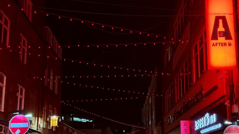 Nighttime shot with multiple light sources and colors