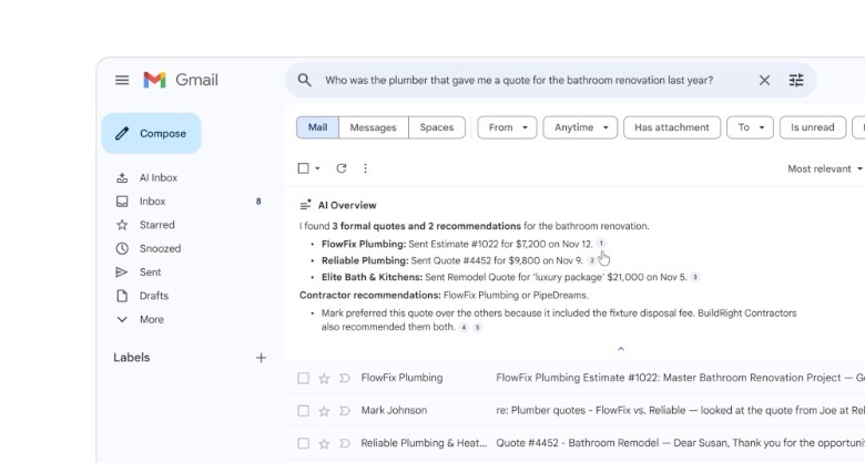 AI Overviews in Gmail.