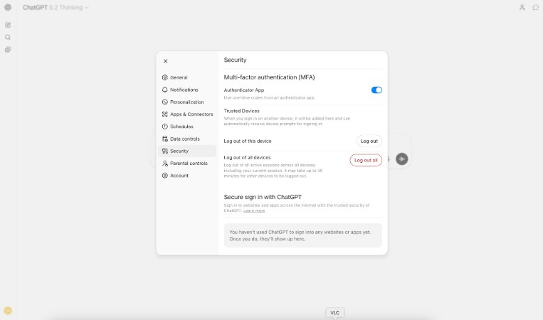 Enabling Multi-factor authentication in ChatGPT.