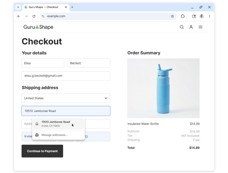 Google Chrome suggesting autofill information on desktop.