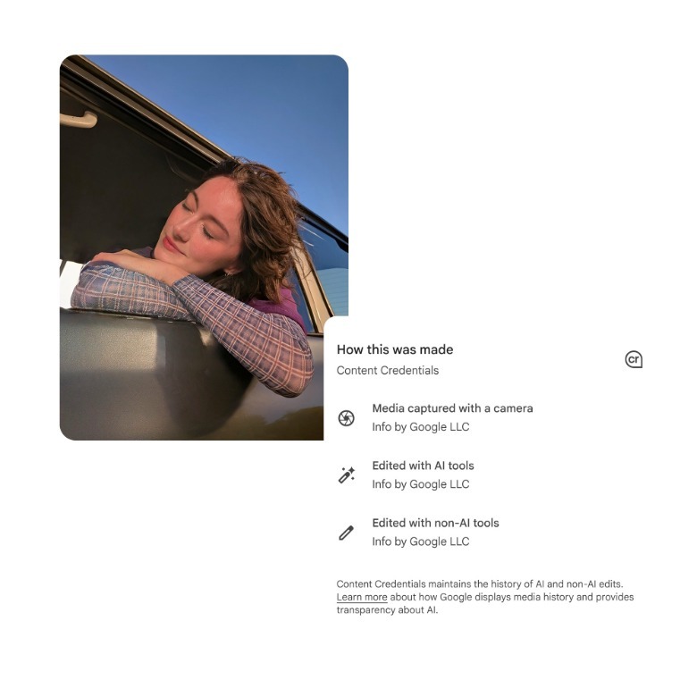 C2PA Content Credentials support in the Google Photos app.