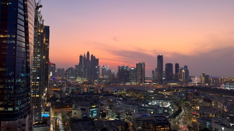 Photo taken of Downtown Dubai at sunset