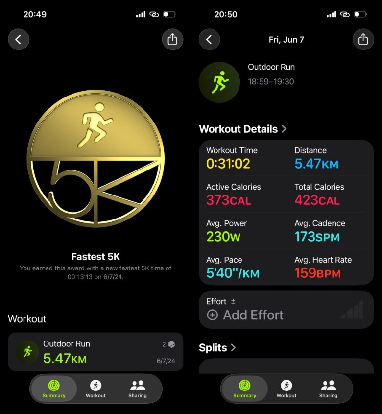 iPhone Fitness app Awards: Fastest 5K data