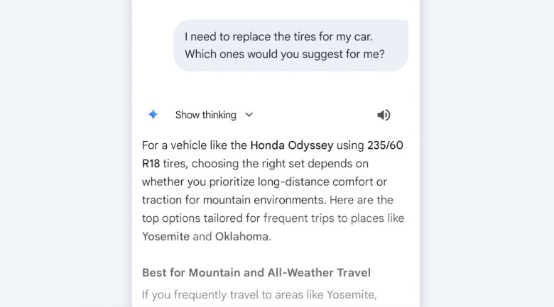 An example of Gemini using Personal Intelligence in a response.