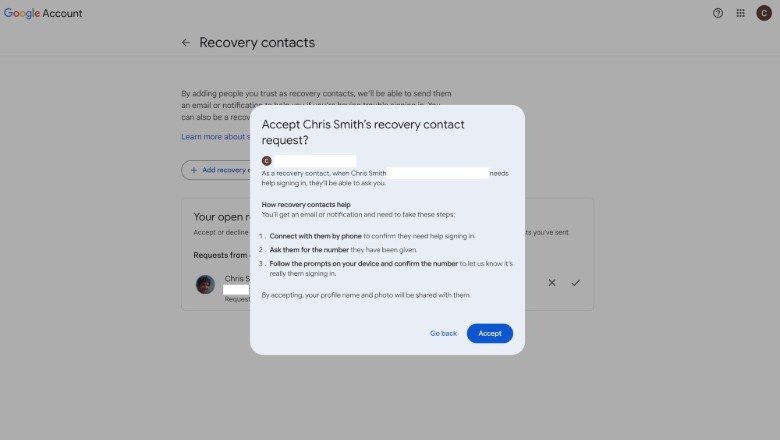Recovery Contacts: A prompt asking a Google user whether they want to be someone's recovery contact.