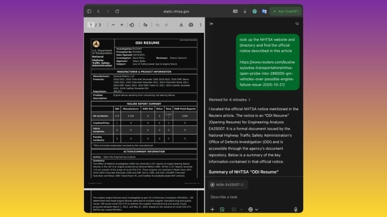 Agent mode active in ChatGPT Atlas