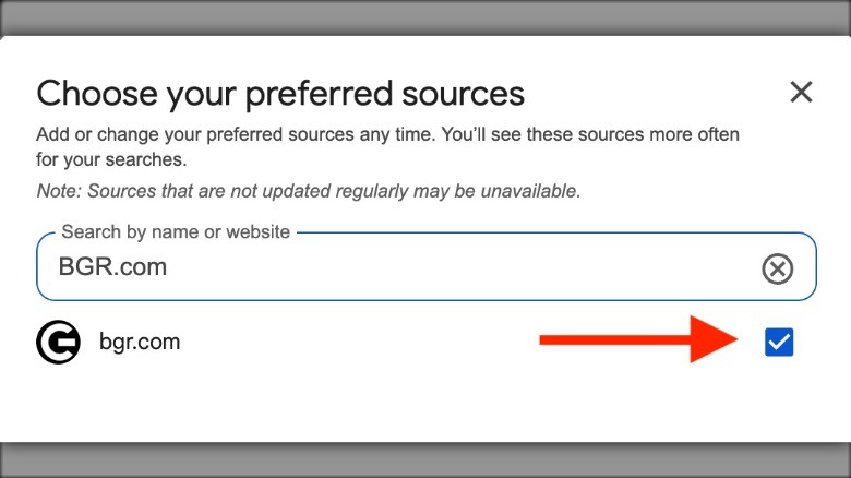 How to choose BGR as a preferred source on Google