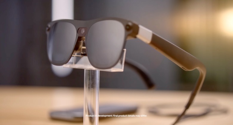 Project Aura smart glasses on a support.