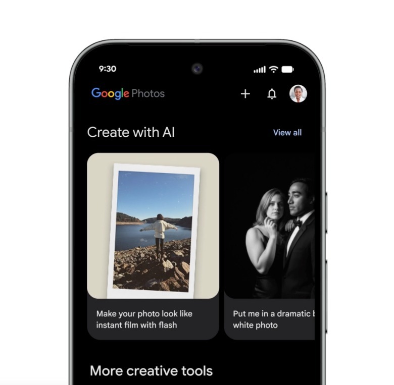 The new Create with AI feature in Google Photos.