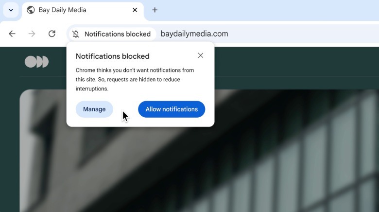Gemini in Chrome blocking some notifications automatically.