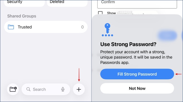 A screenshot collage showing two ways to create and save a new password using the Apple Passwords app